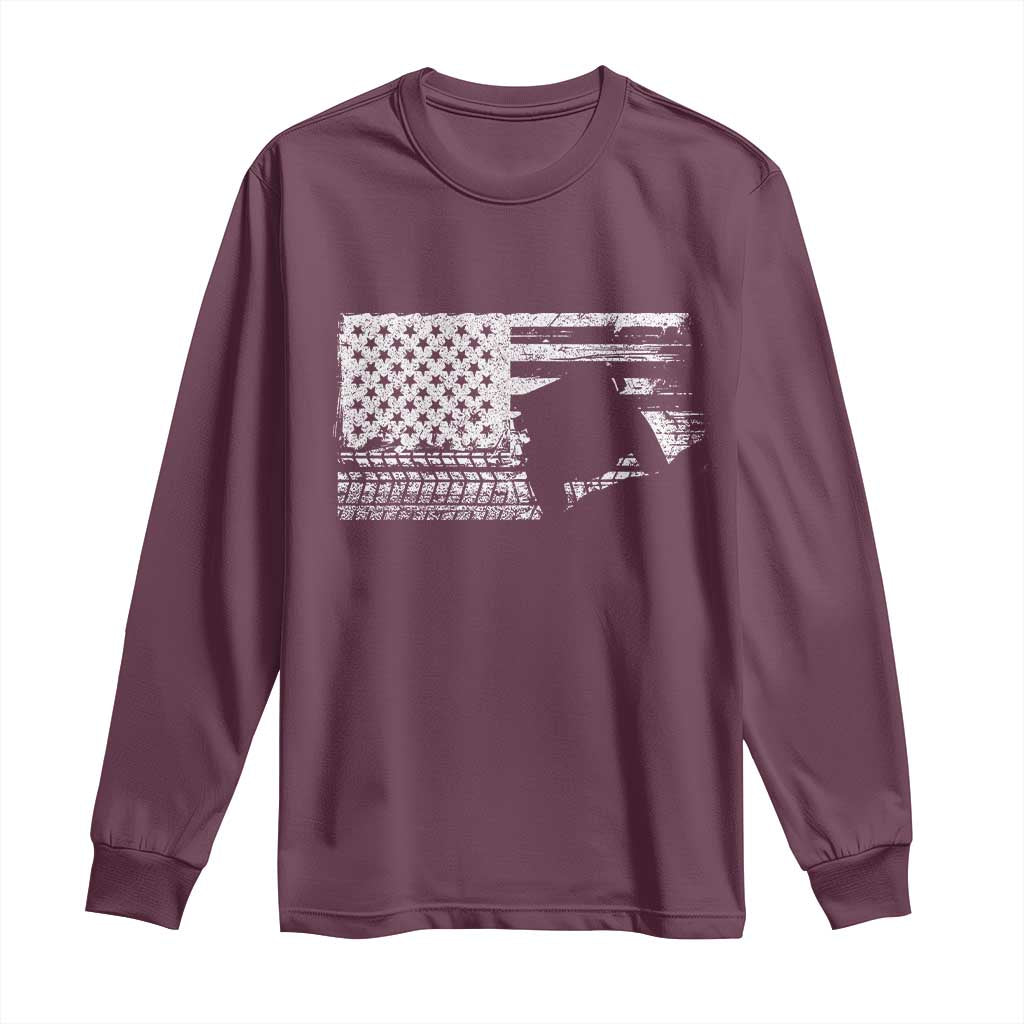Off Road QUAD ATV Car Adventure Vintage American Flag Long Sleeve Shirt - Wonder Print Shop