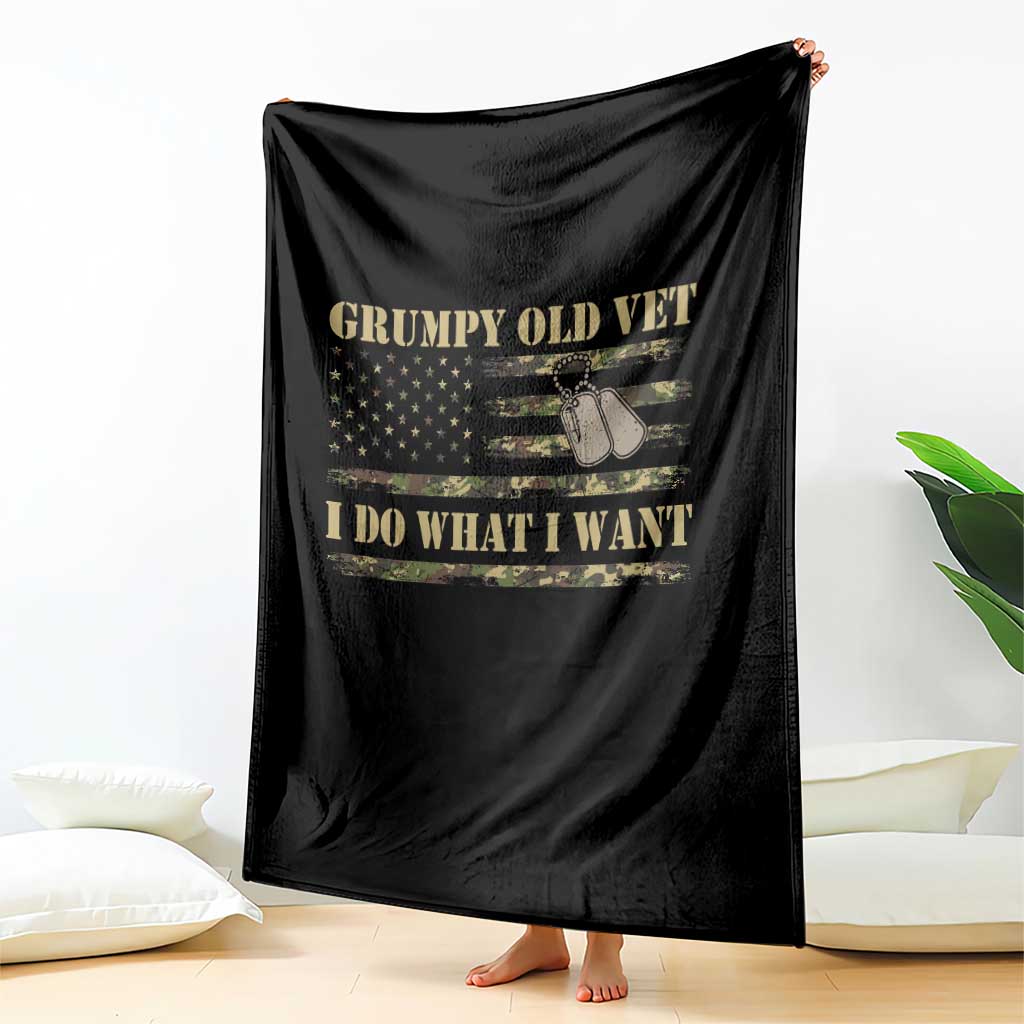 Funny Grumpy Old Vet I Do What I Want Throw Blanket Military Veteran Camo American Flag - Wonder Print Shop