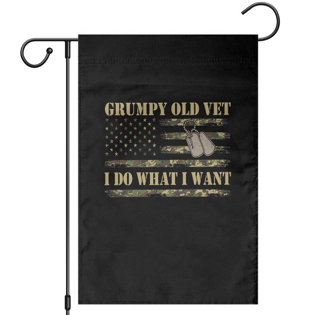 Funny Grumpy Old Vet I Do What I Want Garden Flag Military Veteran Camo American Flag - Wonder Print Shop