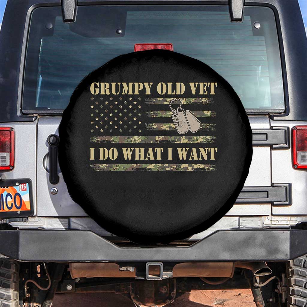Funny Grumpy Old Vet I Do What I Want Spare Tire Cover Military Veteran Camo American Flag - Wonder Print Shop