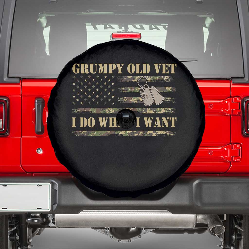 Funny Grumpy Old Vet I Do What I Want Spare Tire Cover Military Veteran Camo American Flag - Wonder Print Shop