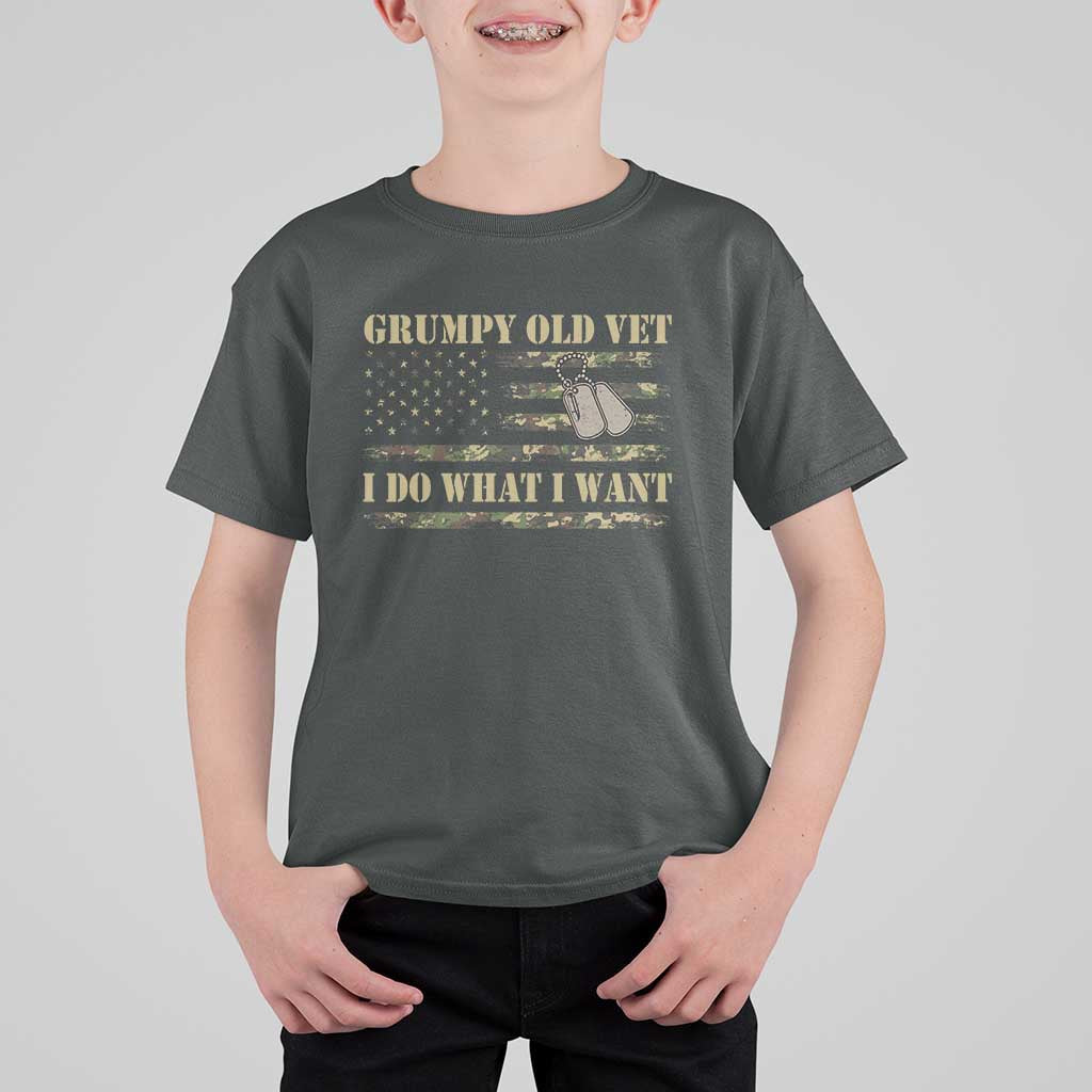 Funny Grumpy Old Vet I Do What I Want T Shirt For Kid Military Veteran Camo American Flag - Wonder Print Shop