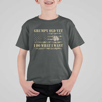 Funny Grumpy Old Vet I Do What I Want T Shirt For Kid Military Veteran Camo American Flag - Wonder Print Shop
