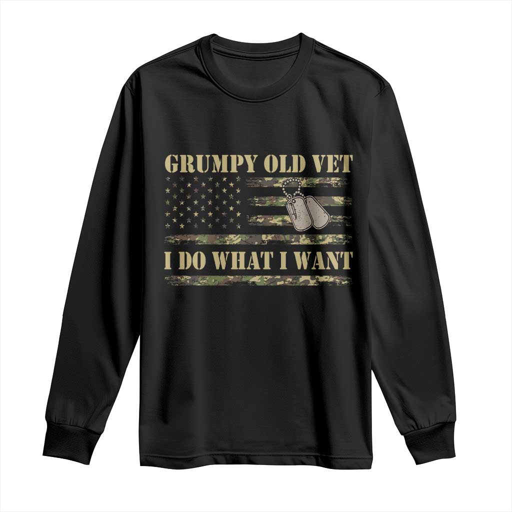 Funny Grumpy Old Vet I Do What I Want Long Sleeve Shirt Military Veteran Camo American Flag - Wonder Print Shop