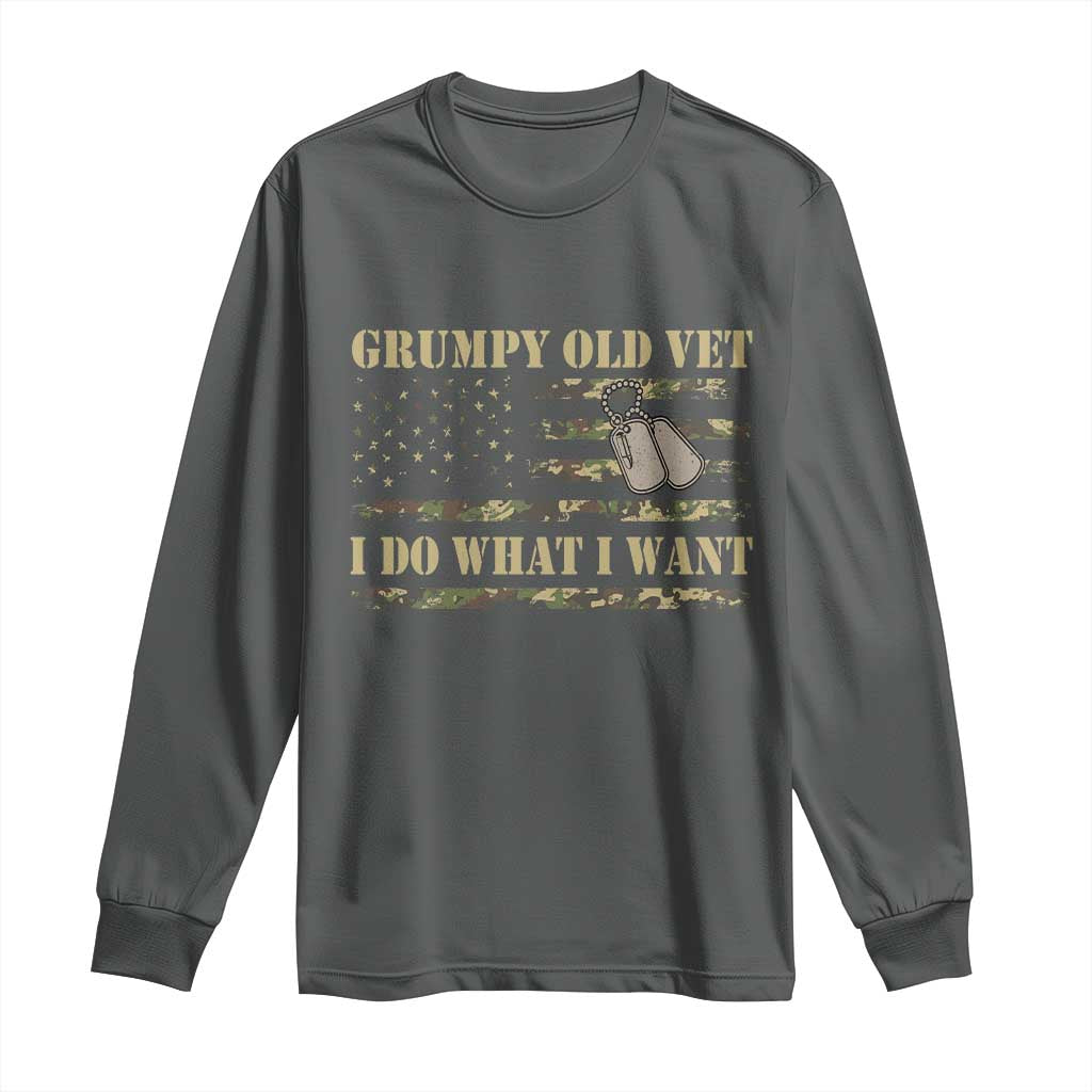 Funny Grumpy Old Vet I Do What I Want Long Sleeve Shirt Military Veteran Camo American Flag - Wonder Print Shop