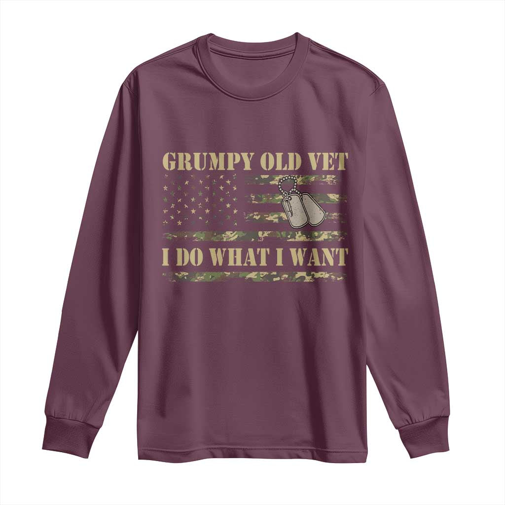 Funny Grumpy Old Vet I Do What I Want Long Sleeve Shirt Military Veteran Camo American Flag - Wonder Print Shop
