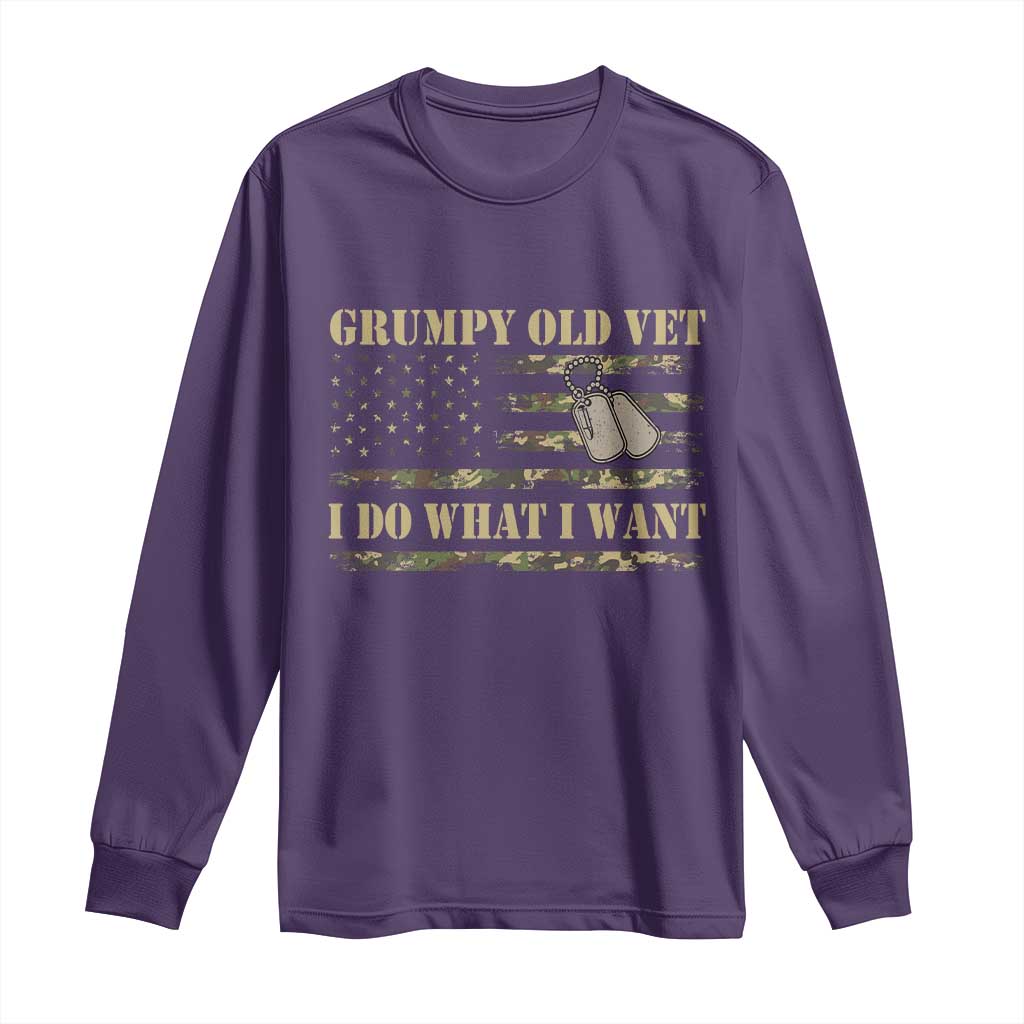 Funny Grumpy Old Vet I Do What I Want Long Sleeve Shirt Military Veteran Camo American Flag - Wonder Print Shop