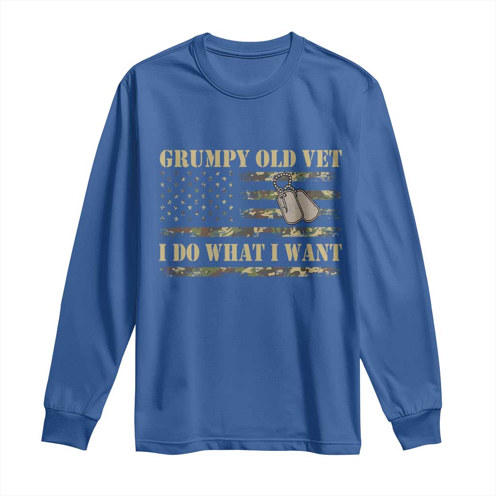 Funny Grumpy Old Vet I Do What I Want Long Sleeve Shirt Military Veteran Camo American Flag - Wonder Print Shop