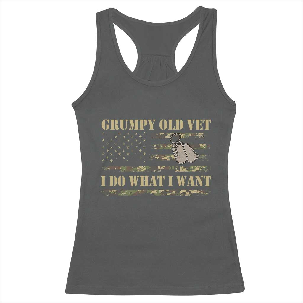 Funny Grumpy Old Vet I Do What I Want Racerback Tank Top Military Veteran Camo American Flag - Wonder Print Shop