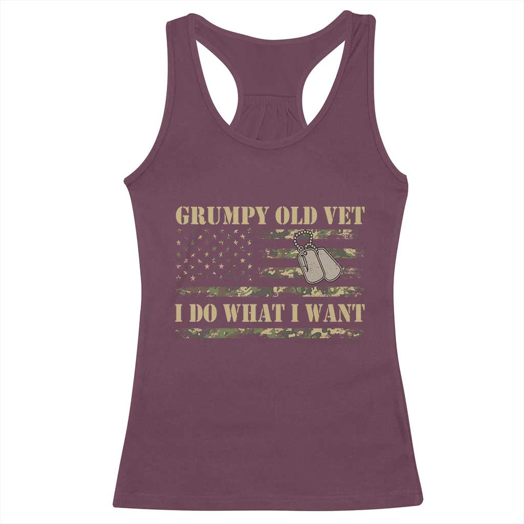 Funny Grumpy Old Vet I Do What I Want Racerback Tank Top Military Veteran Camo American Flag - Wonder Print Shop
