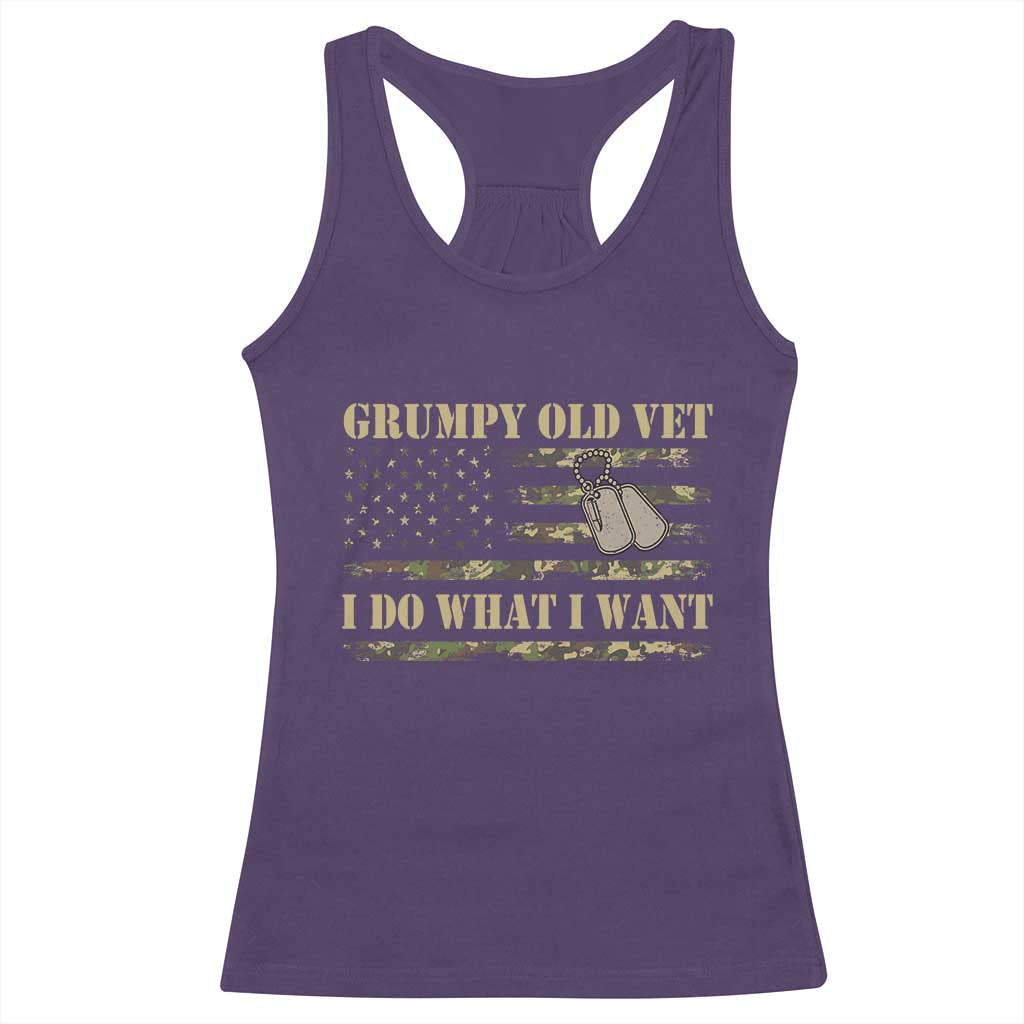 Funny Grumpy Old Vet I Do What I Want Racerback Tank Top Military Veteran Camo American Flag - Wonder Print Shop