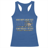 Funny Grumpy Old Vet I Do What I Want Racerback Tank Top Military Veteran Camo American Flag - Wonder Print Shop