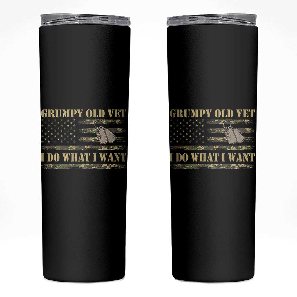 Funny Grumpy Old Vet I Do What I Want Skinny Tumbler Military Veteran Camo American Flag - Wonder Print Shop