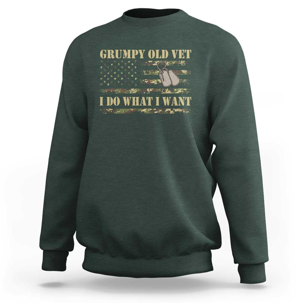 Funny Grumpy Old Vet I Do What I Want Sweatshirt Military Veteran Camo American Flag - Wonder Print Shop