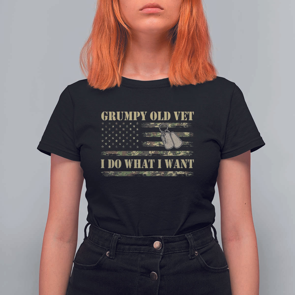 Funny Grumpy Old Vet I Do What I Want T Shirt For Women Military Veteran Camo American Flag - Wonder Print Shop