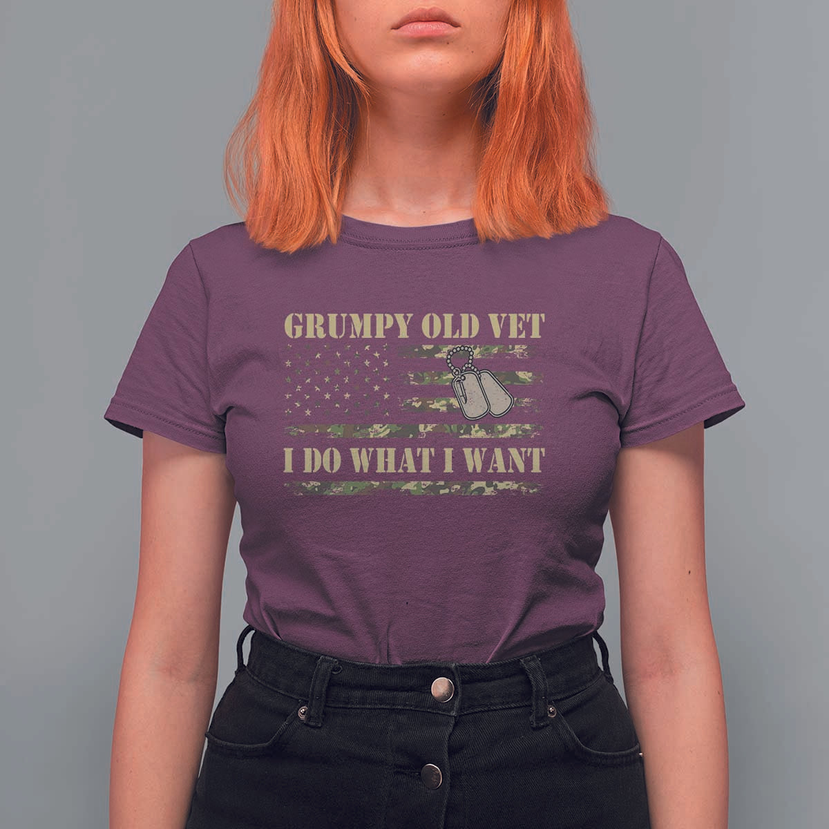 Funny Grumpy Old Vet I Do What I Want T Shirt For Women Military Veteran Camo American Flag - Wonder Print Shop
