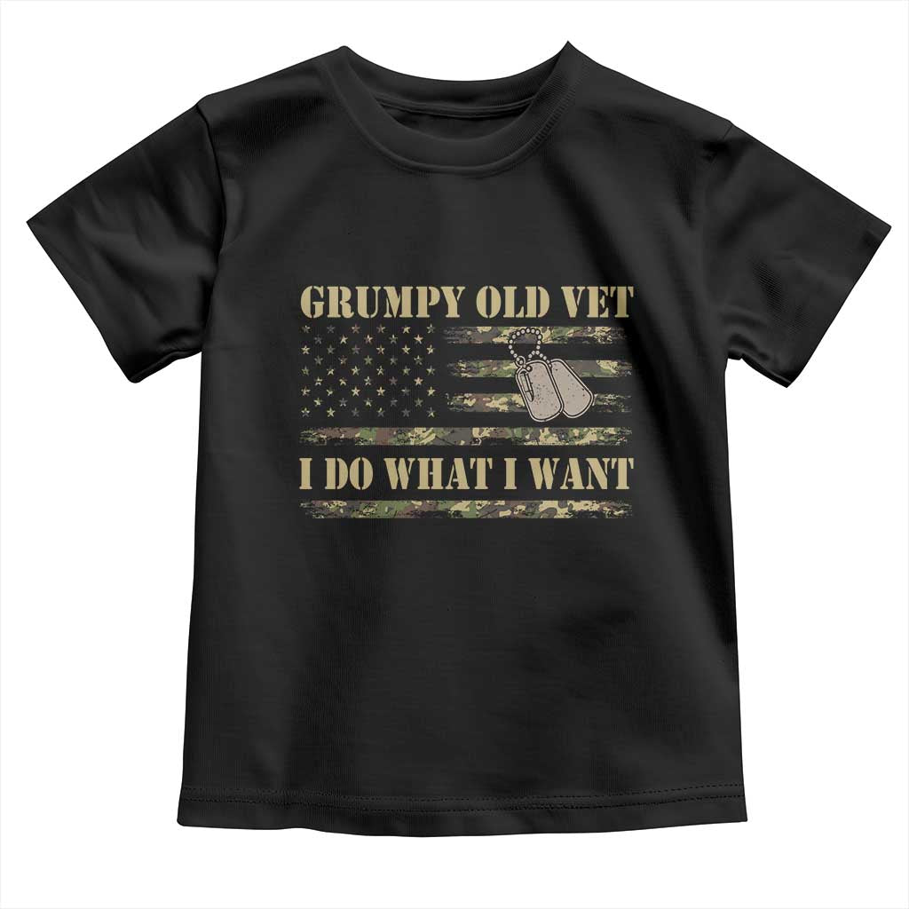 Funny Grumpy Old Vet I Do What I Want Toddler T Shirt Military Veteran Camo American Flag - Wonder Print Shop