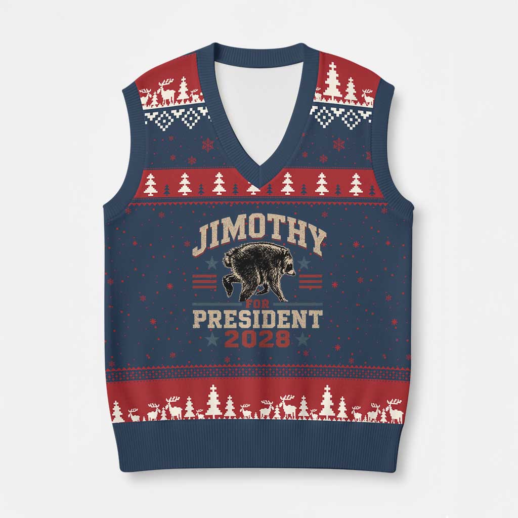 Jimothy For President 2028 V-Neck Knit Sweater Vest Funny Jimothy The Raccoon Seattle Trash Panda Meme
