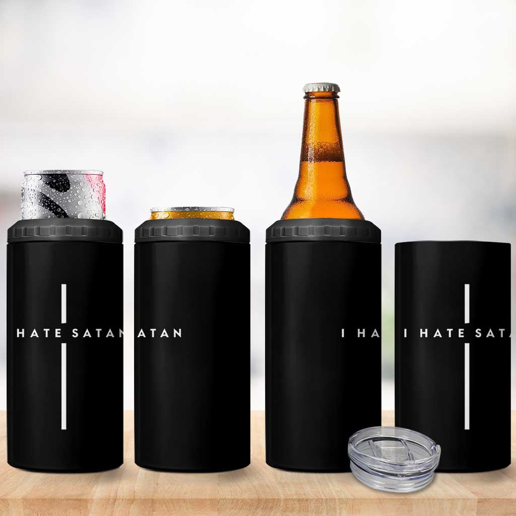 I Hate Satan Funny Christian Faith Statement 4 in 1 Can Cooler Tumbler