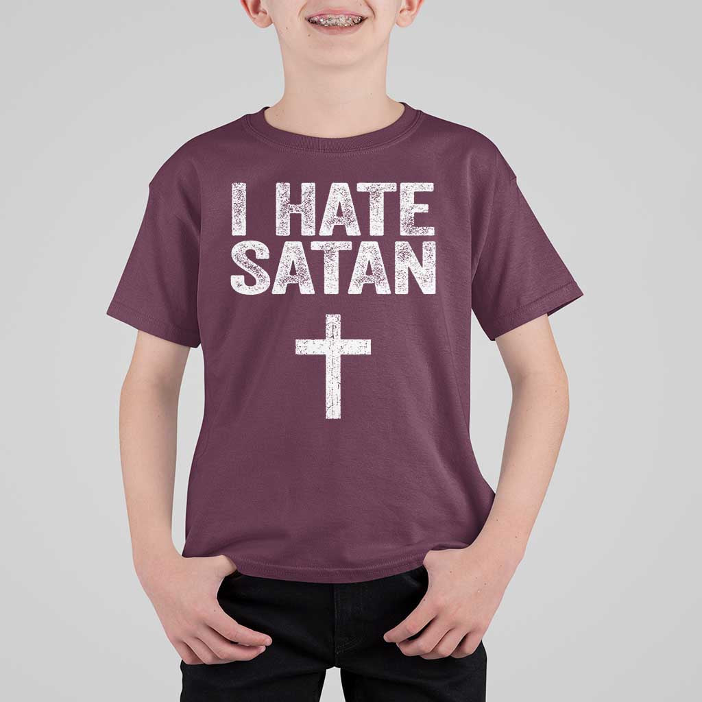 I Hate Satan T Shirt For Kid Funny Christian Jesus Cross