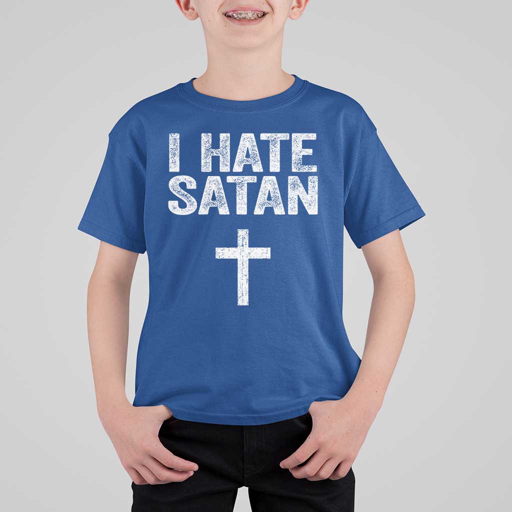 I Hate Satan T Shirt For Kid Funny Christian Jesus Cross