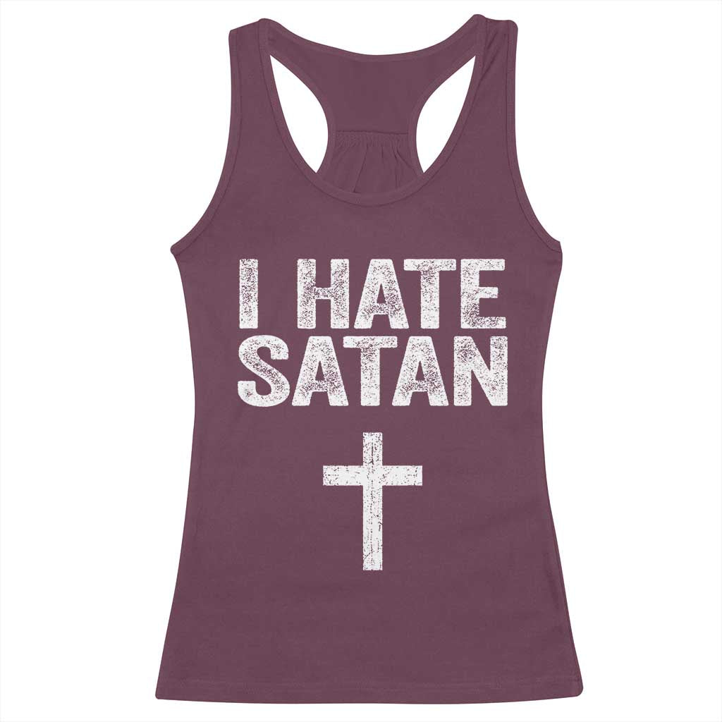 I Hate Satan Racerback Tank Top Funny Christian Jesus Cross