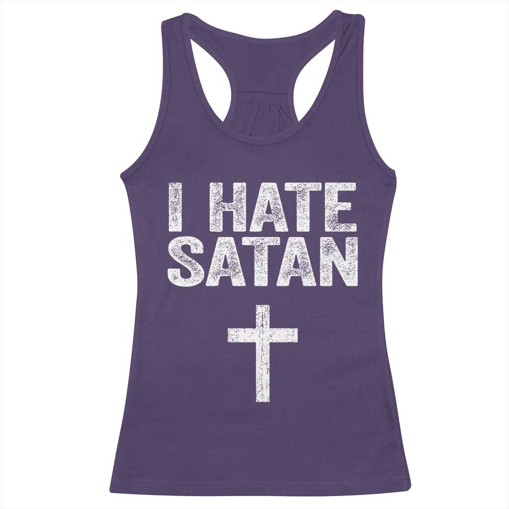 I Hate Satan Racerback Tank Top Funny Christian Jesus Cross