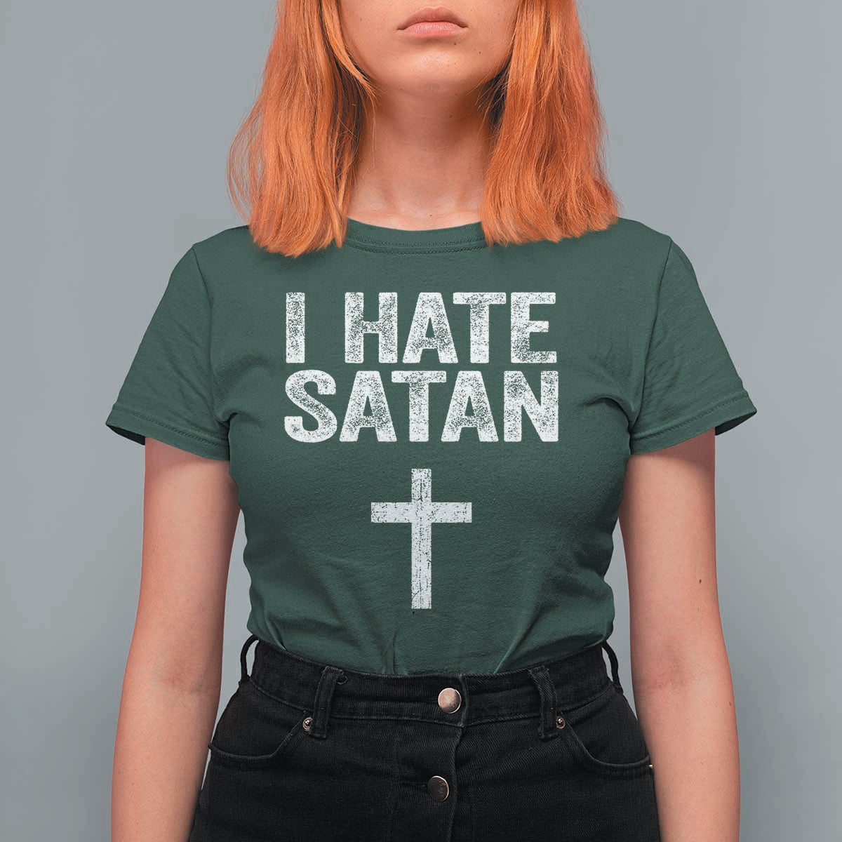 I Hate Satan T Shirt For Women Funny Christian Jesus Cross