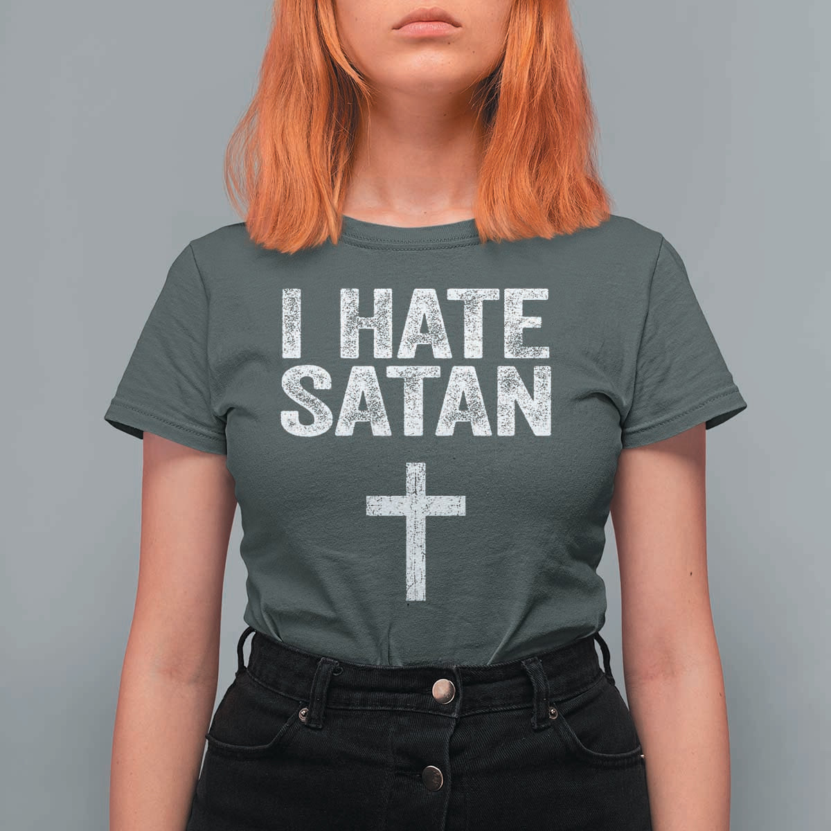 I Hate Satan T Shirt For Women Funny Christian Jesus Cross