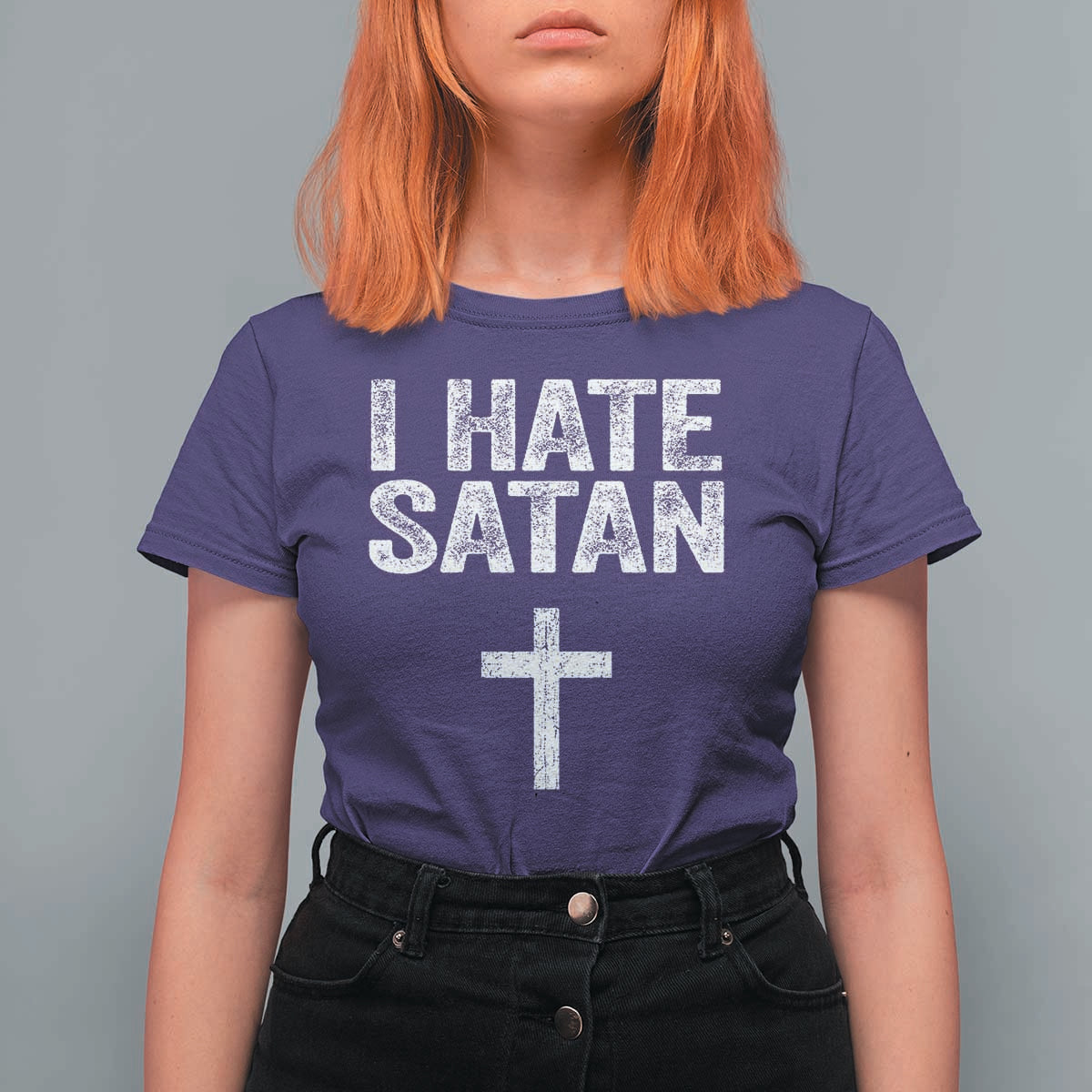 I Hate Satan T Shirt For Women Funny Christian Jesus Cross