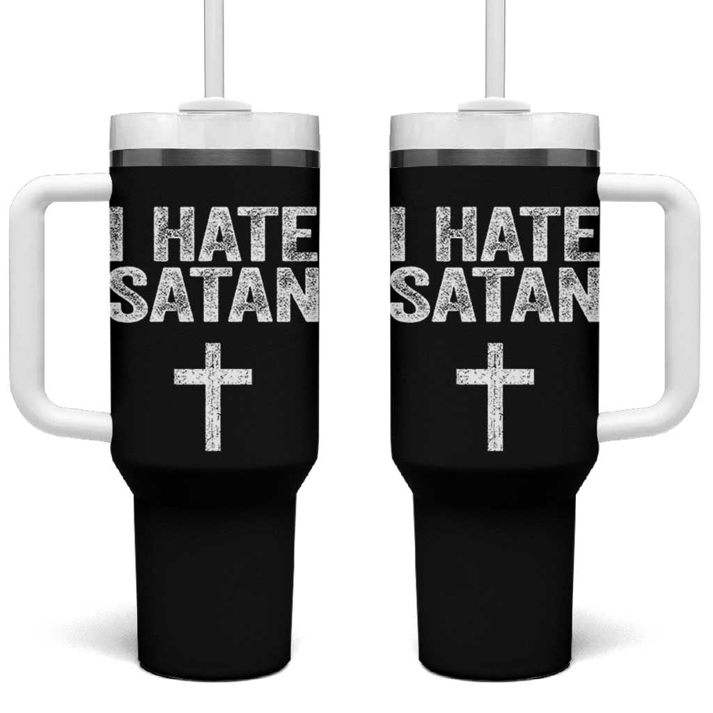 I Hate Satan Tumbler With Handle Funny Christian Jesus Cross