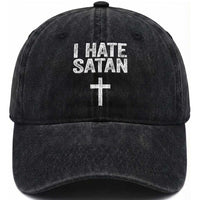 I Hate Satan Washed Cotton Baseball Cap Funny Christian Jesus Cross