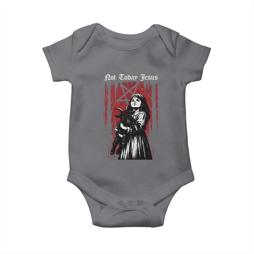 Not Today Jesus Gothic Dark Art Creepy Halloween Baby Onesie