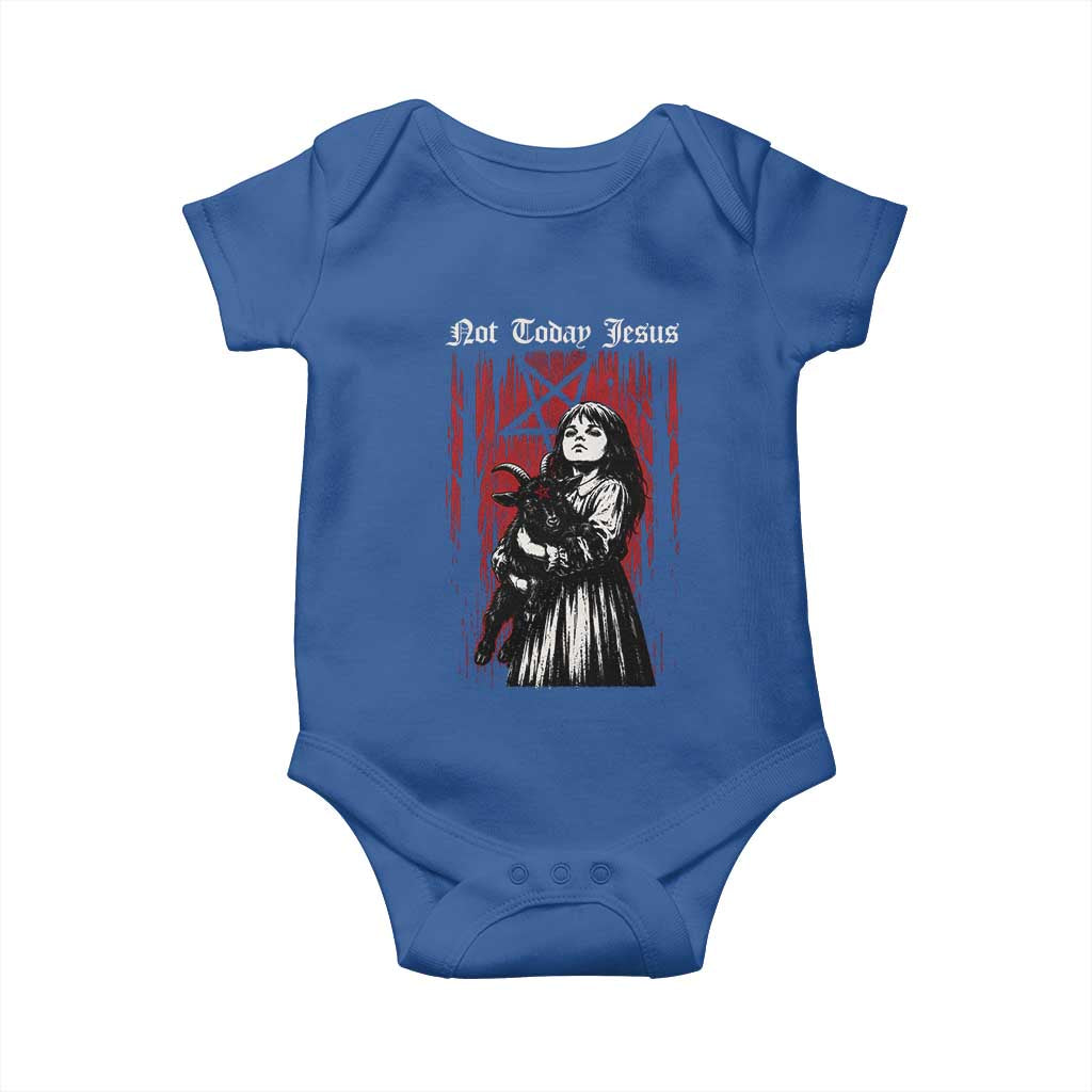 Not Today Jesus Gothic Dark Art Creepy Halloween Baby Onesie