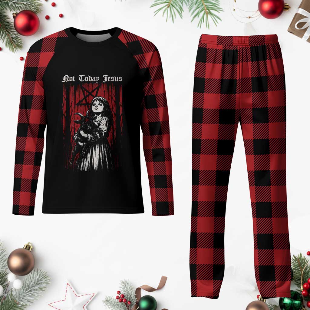 Not Today Jesus Gothic Dark Art Creepy Halloween Plaid Pajama Set