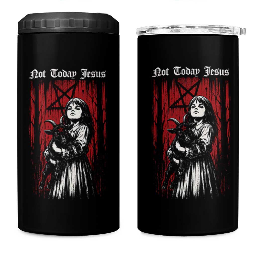 Not Today Jesus Gothic Dark Art Creepy Halloween 4 in 1 Can Cooler Tumbler