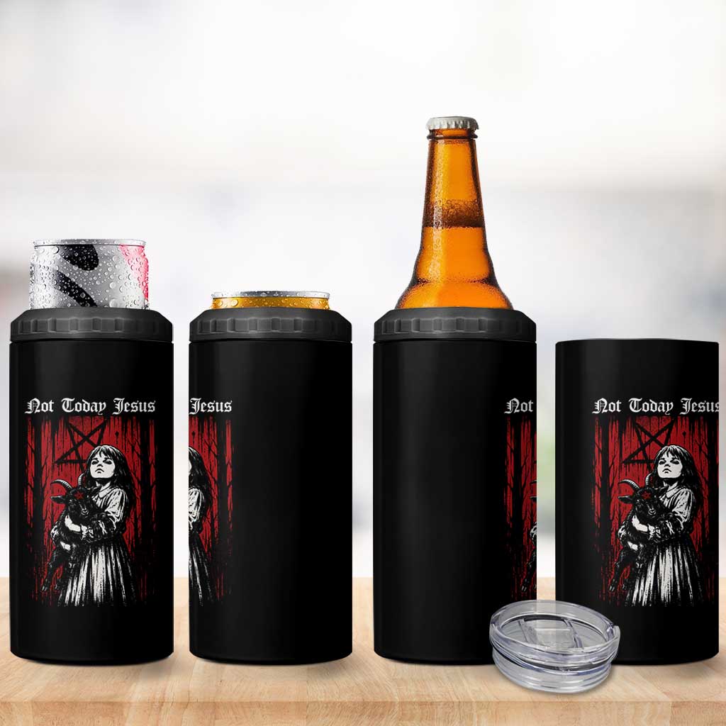 Not Today Jesus Gothic Dark Art Creepy Halloween 4 in 1 Can Cooler Tumbler