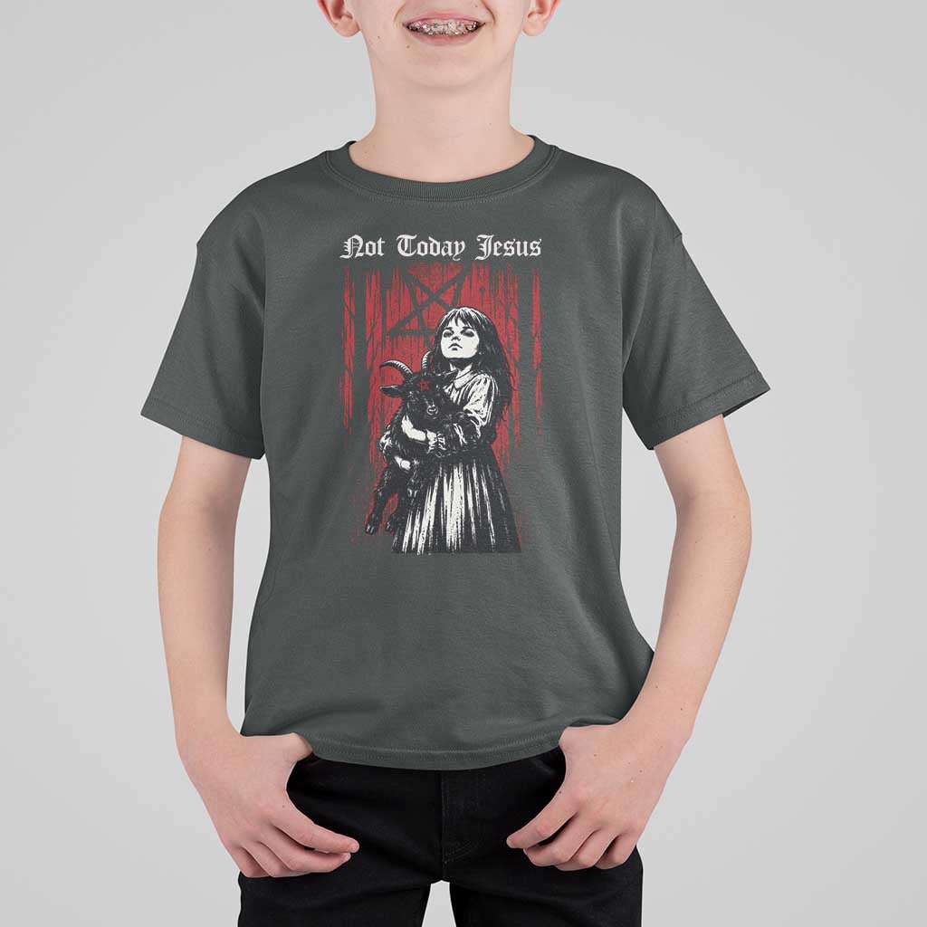 Not Today Jesus Gothic Dark Art Creepy Halloween T Shirt For Kid