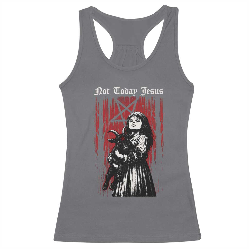 Not Today Jesus Gothic Dark Art Creepy Halloween Racerback Tank Top