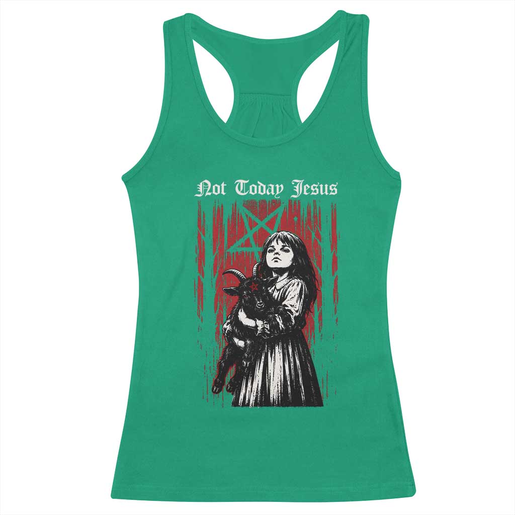 Not Today Jesus Gothic Dark Art Creepy Halloween Racerback Tank Top