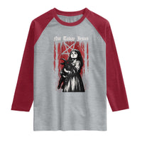 Not Today Jesus Gothic Dark Art Creepy Halloween Raglan Shirt