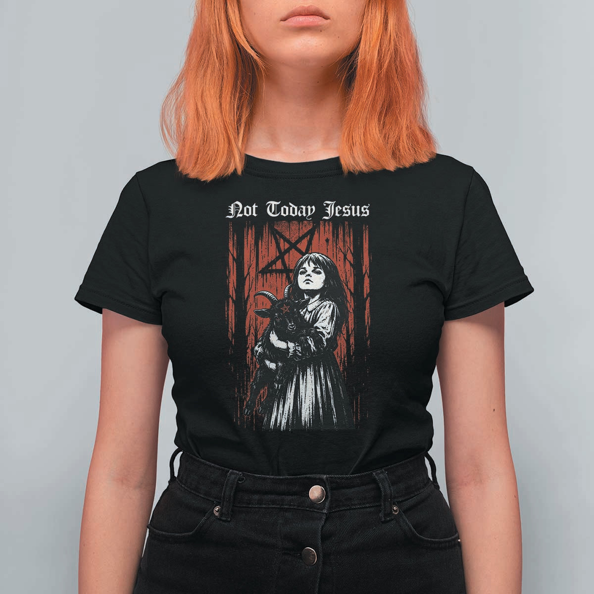 Not Today Jesus Gothic Dark Art Creepy Halloween T Shirt For Women