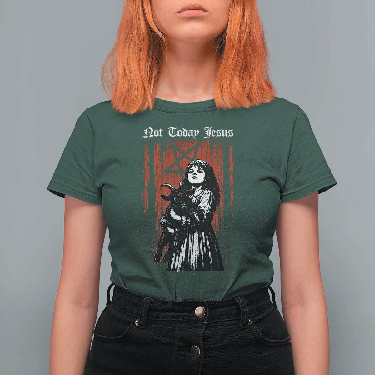 Not Today Jesus Gothic Dark Art Creepy Halloween T Shirt For Women