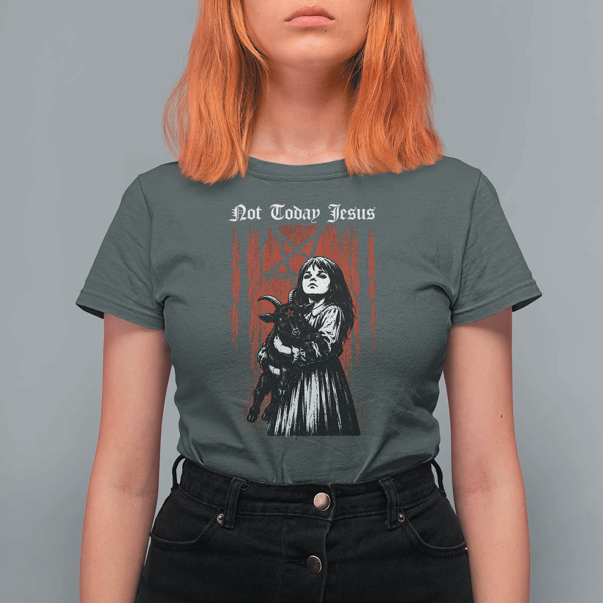 Not Today Jesus Gothic Dark Art Creepy Halloween T Shirt For Women