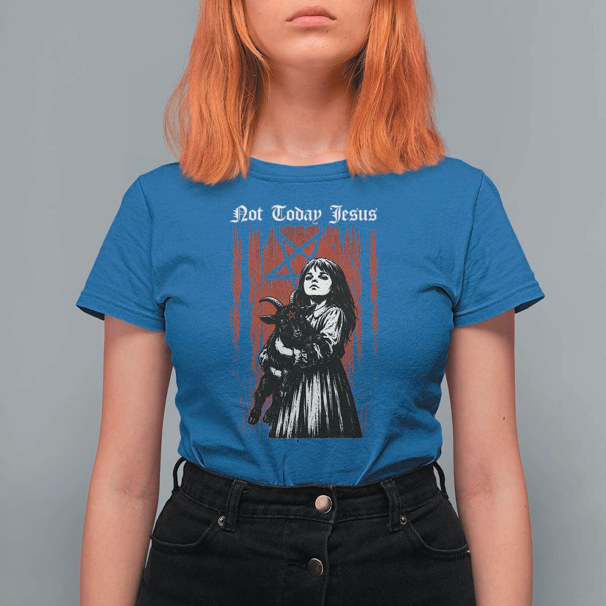 Not Today Jesus Gothic Dark Art Creepy Halloween T Shirt For Women