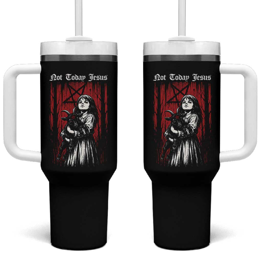 Not Today Jesus Gothic Dark Art Creepy Halloween Tumbler With Handle