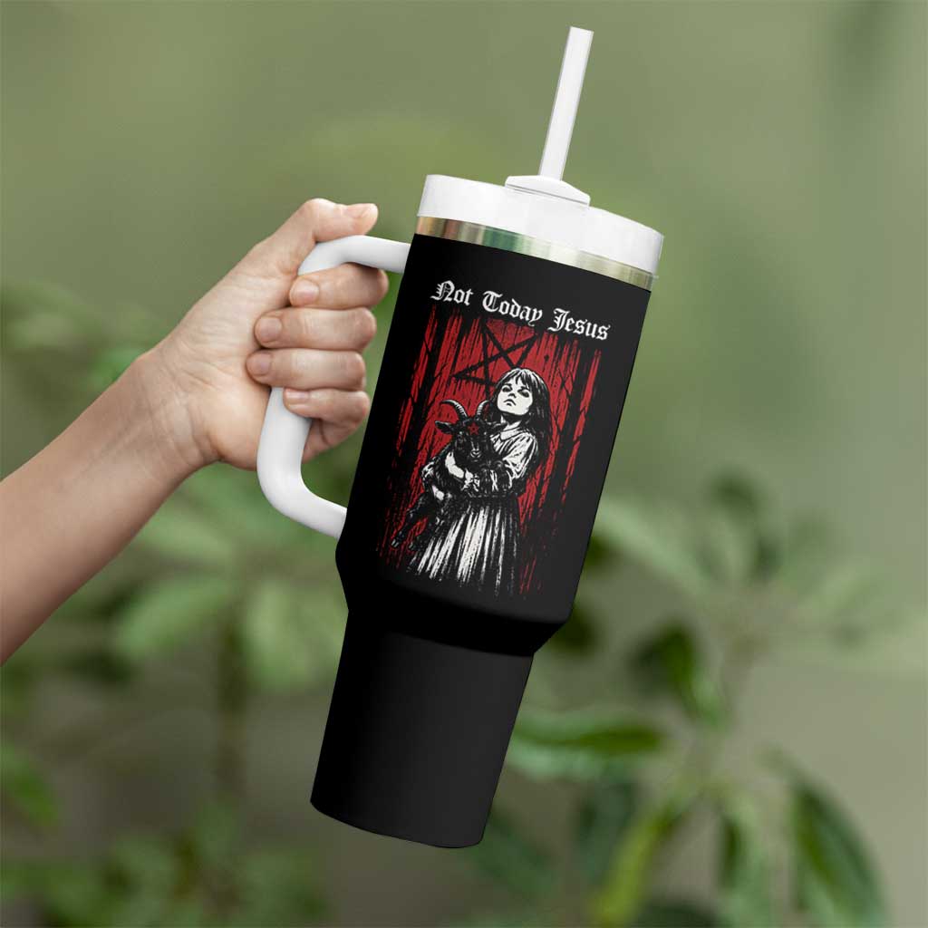 Not Today Jesus Gothic Dark Art Creepy Halloween Tumbler With Handle