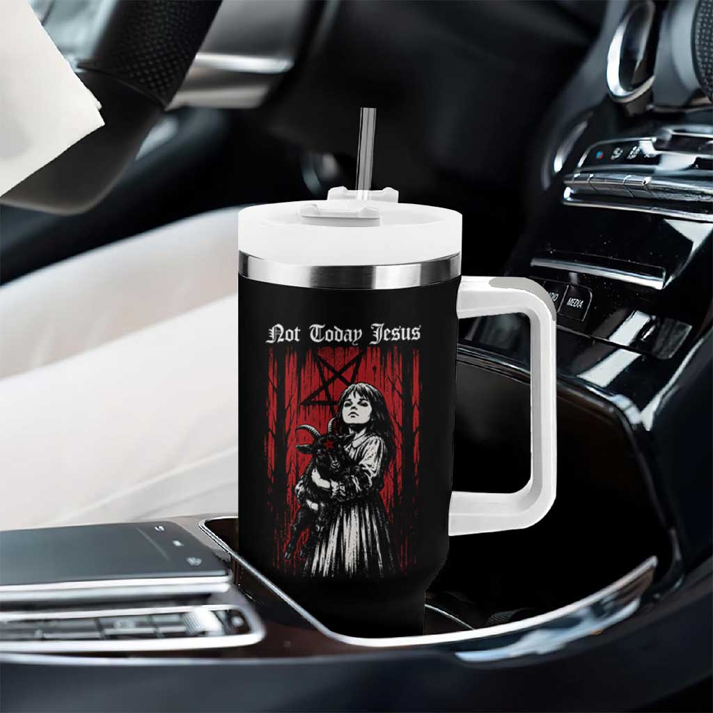 Not Today Jesus Gothic Dark Art Creepy Halloween Tumbler With Handle
