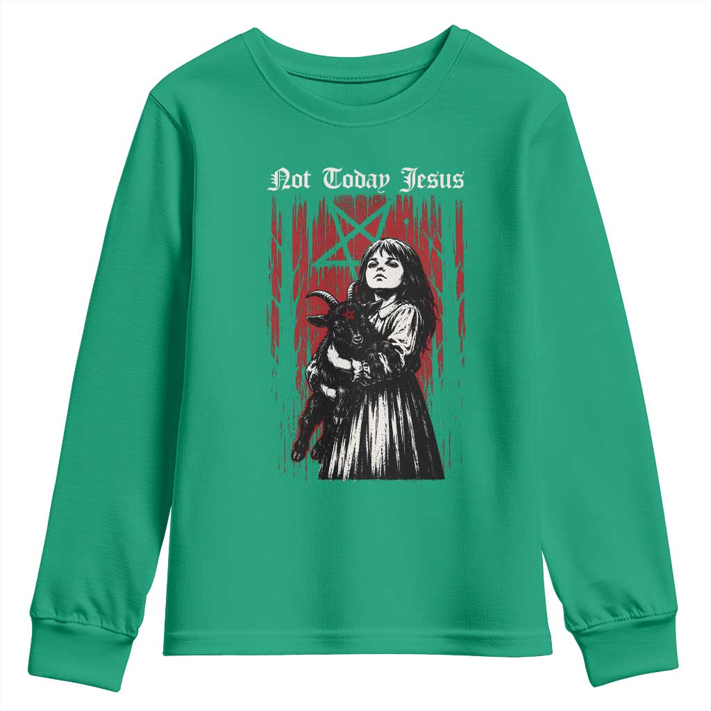 Not Today Jesus Gothic Dark Art Creepy Halloween Youth Sweatshirt
