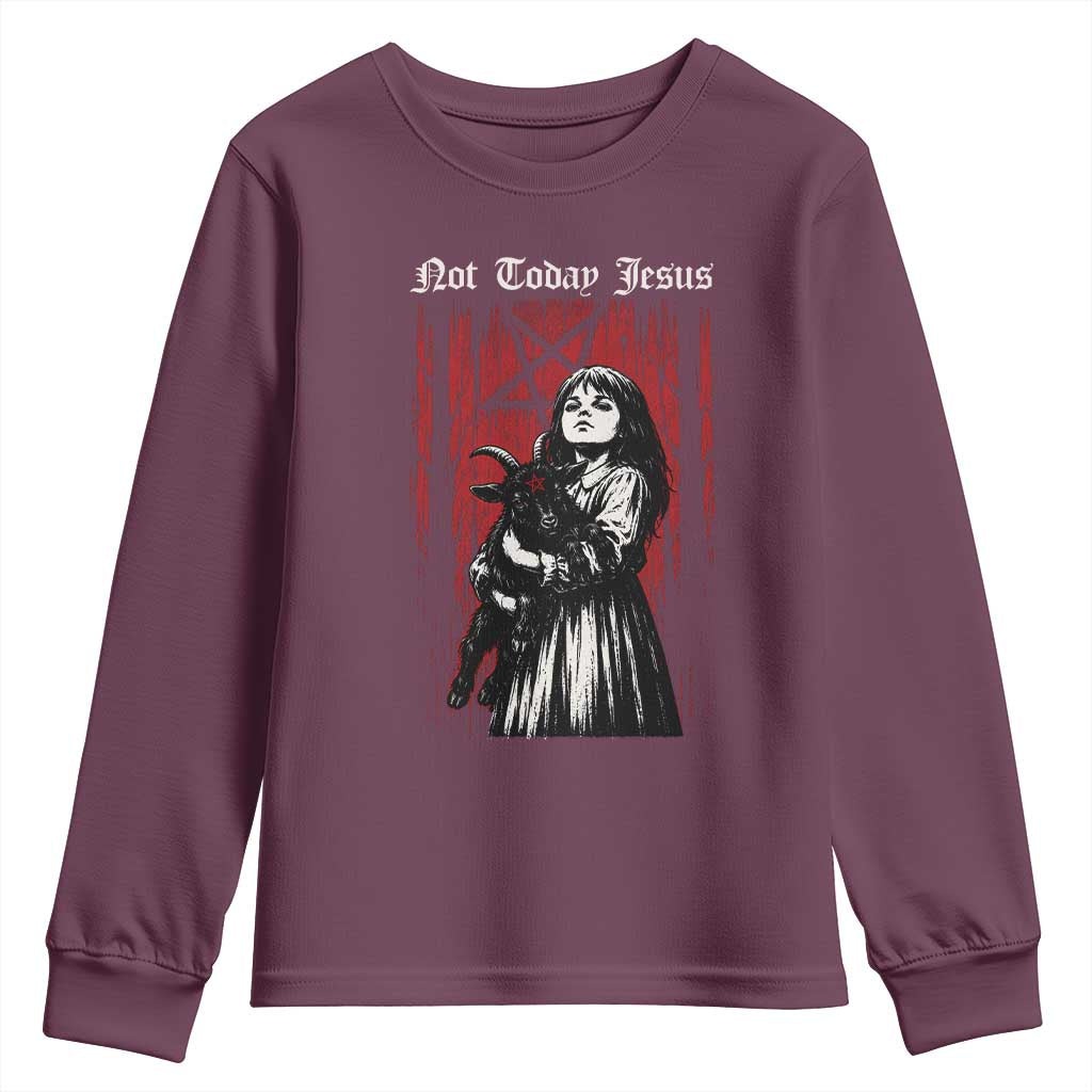 Not Today Jesus Gothic Dark Art Creepy Halloween Youth Sweatshirt